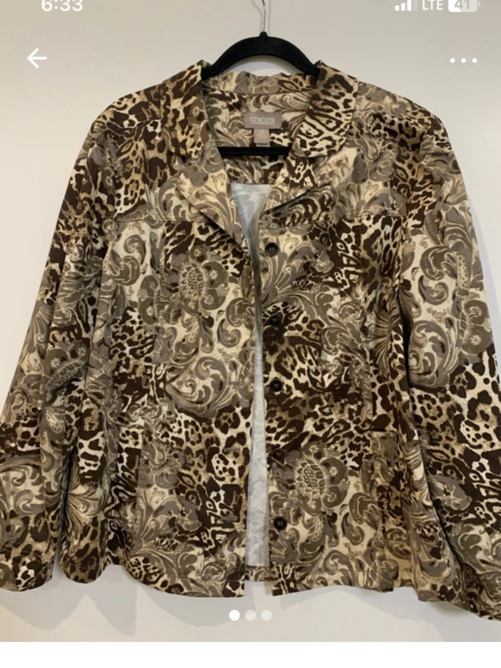 Chico's Brown and Cream Patterned Blazer size 3 equivalent to a 16 women’s